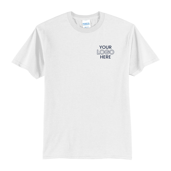 White Port &amp; Company PC55 tee with a sample logo on the left chest