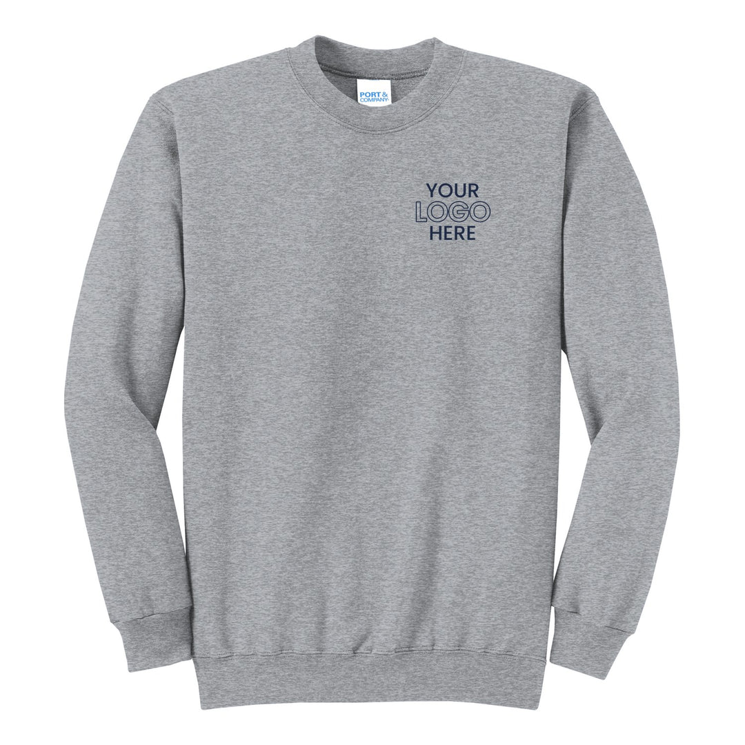 Athletic Heather Port &amp; Company PC78 crewneck with a sample logo on the left chest