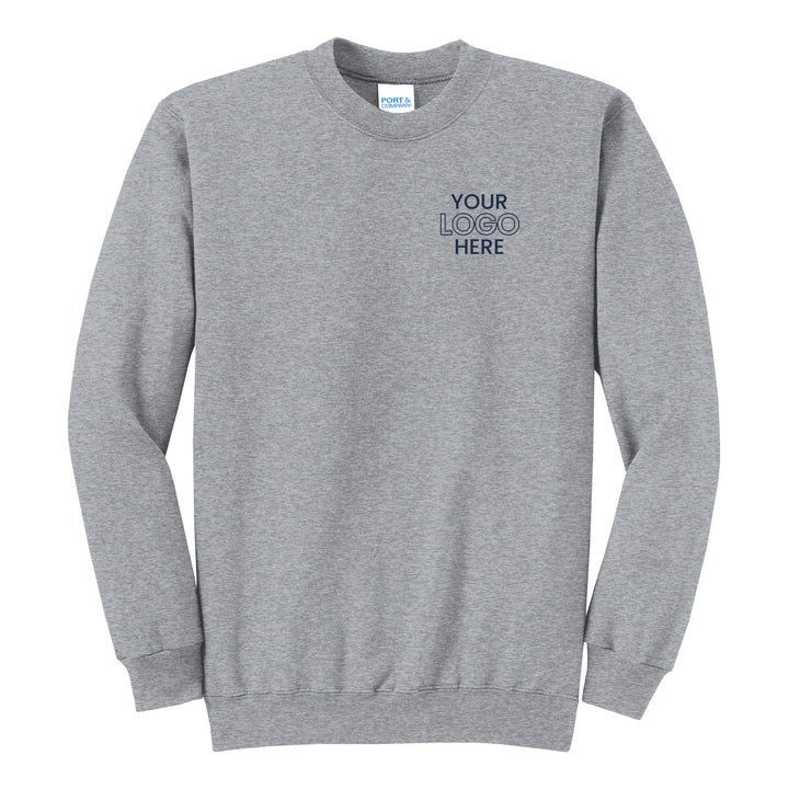 Athletic Heather Port &amp; Company PC78 crewneck with a sample logo on the left chest