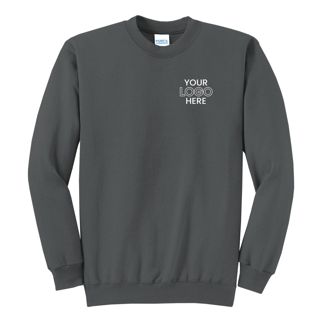 Charcoal Port &amp; Company PC78 crewneck with a sample logo on the left chest