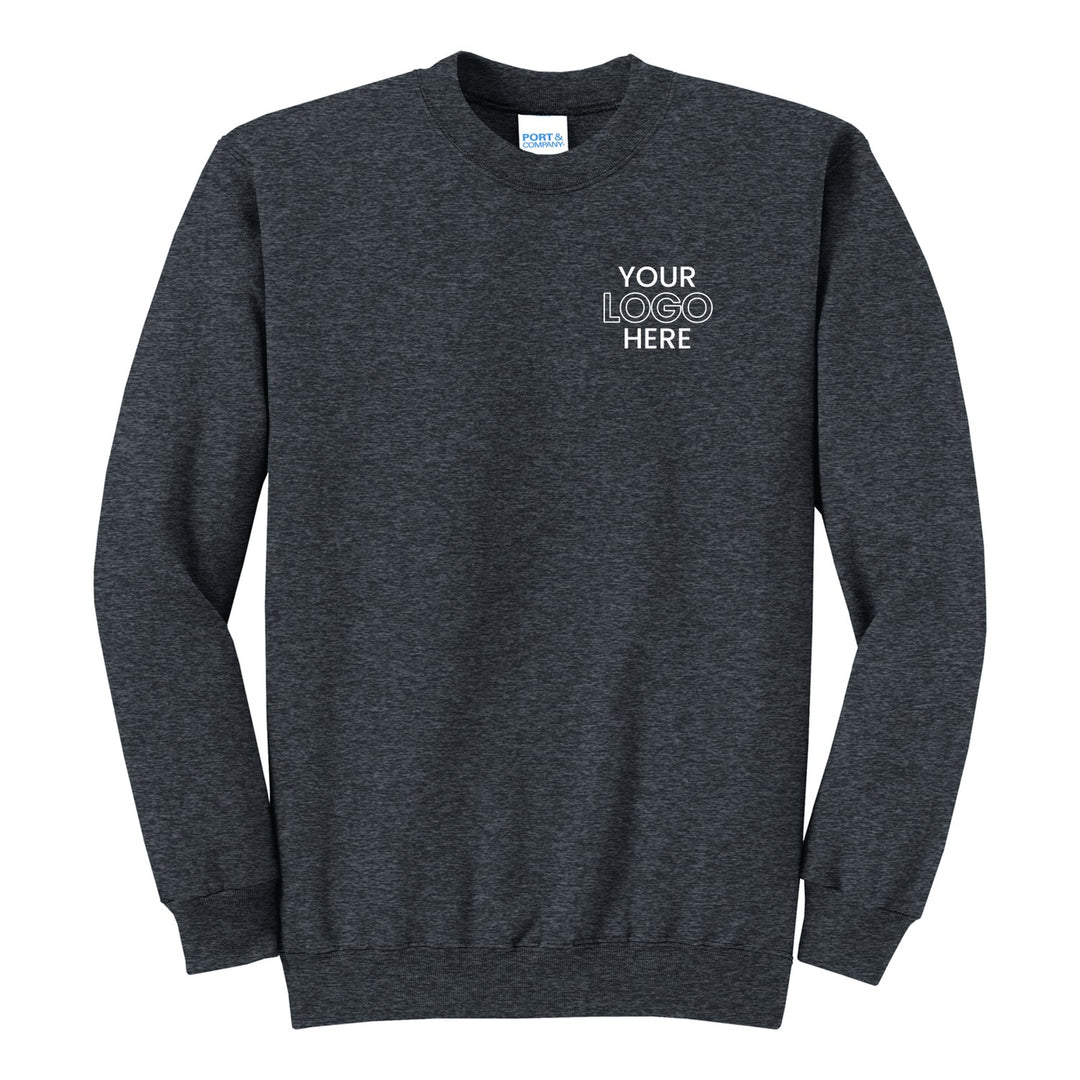 Dark Heather Grey Port &amp; Company PC78 crewneck with a sample logo on the left chest