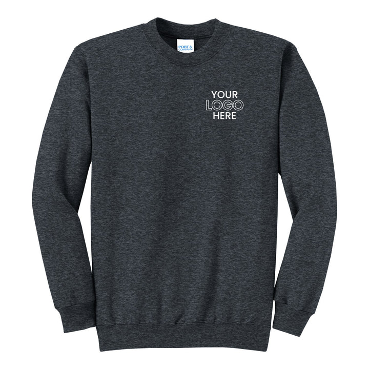 Dark Heather Grey Port &amp; Company PC78 crewneck with a sample logo on the left chest