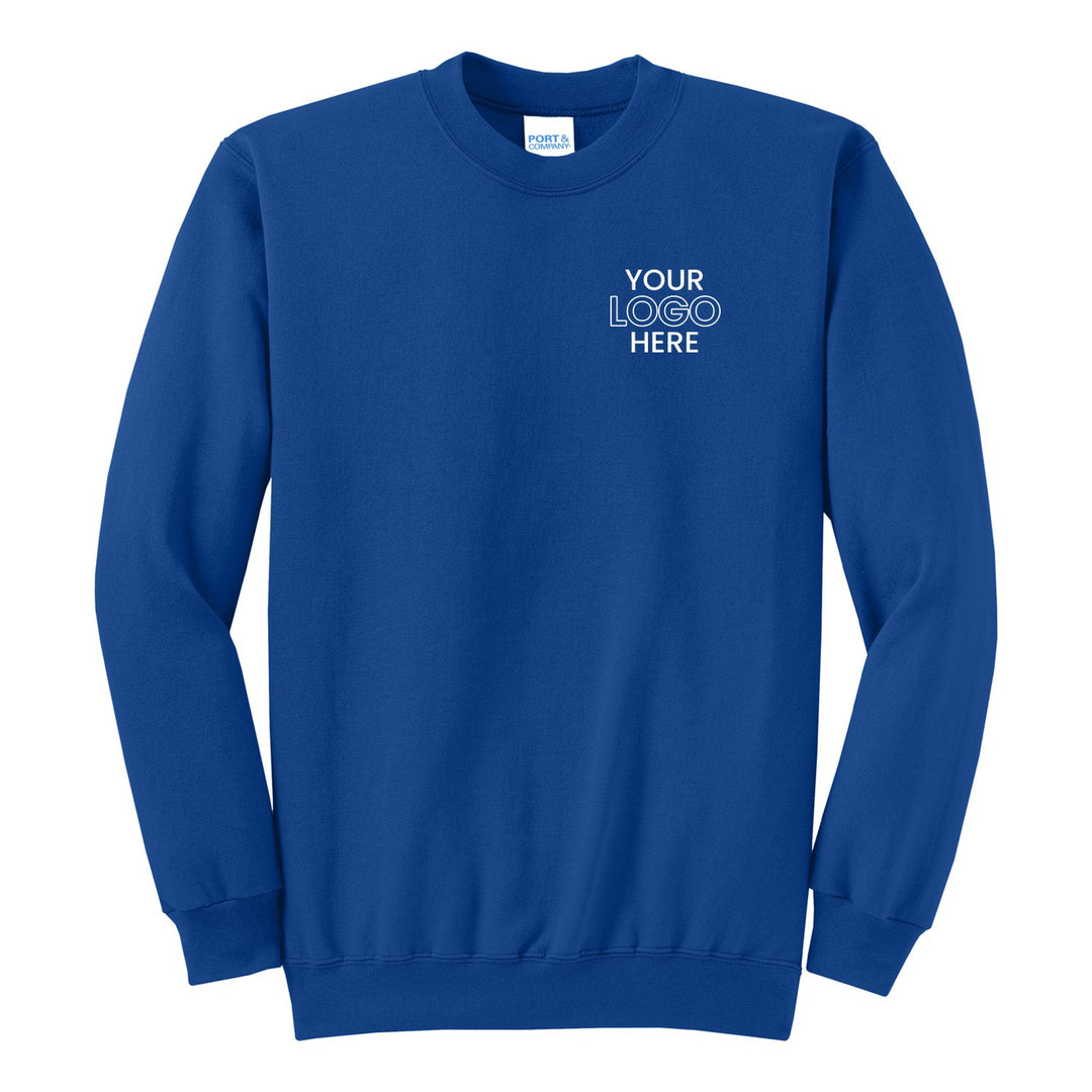 True Royal Port &amp; Company PC78 crewneck with a sample logo on the left chest