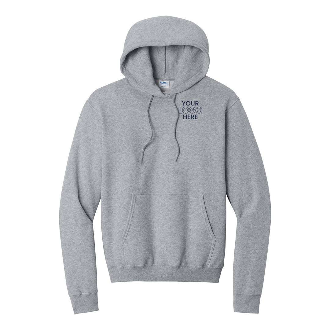 Athletic Heather Port &amp; Company PC78H hoodie with a sample logo on the left chest