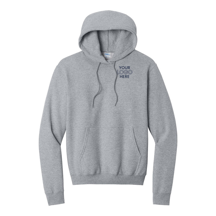 Athletic Heather Port &amp; Company PC78H hoodie with a sample logo on the left chest