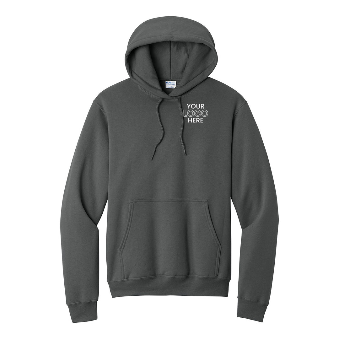 Charcoal Port &amp; Company PC78H hoodie with a sample logo on the left chest