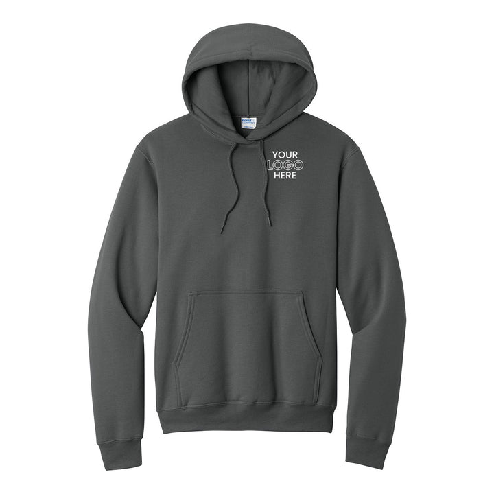 Charcoal Port &amp; Company PC78H hoodie with a sample logo on the left chest