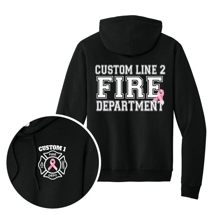 Jet Black hoodie — Pink Ribbon Maltese Cross — back print with front chest close-up