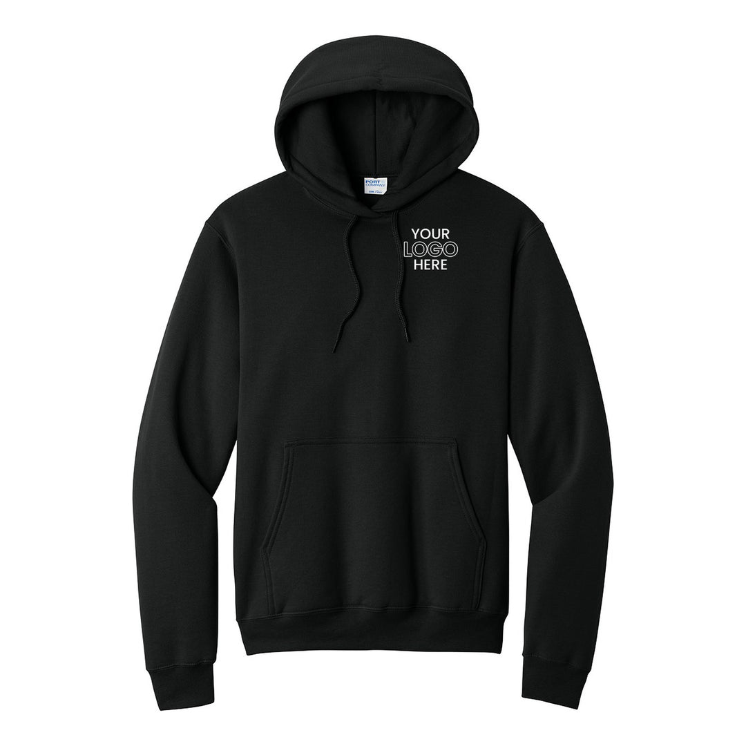 Jet Black Port &amp; Company PC78H hoodie with a sample logo on the left chest