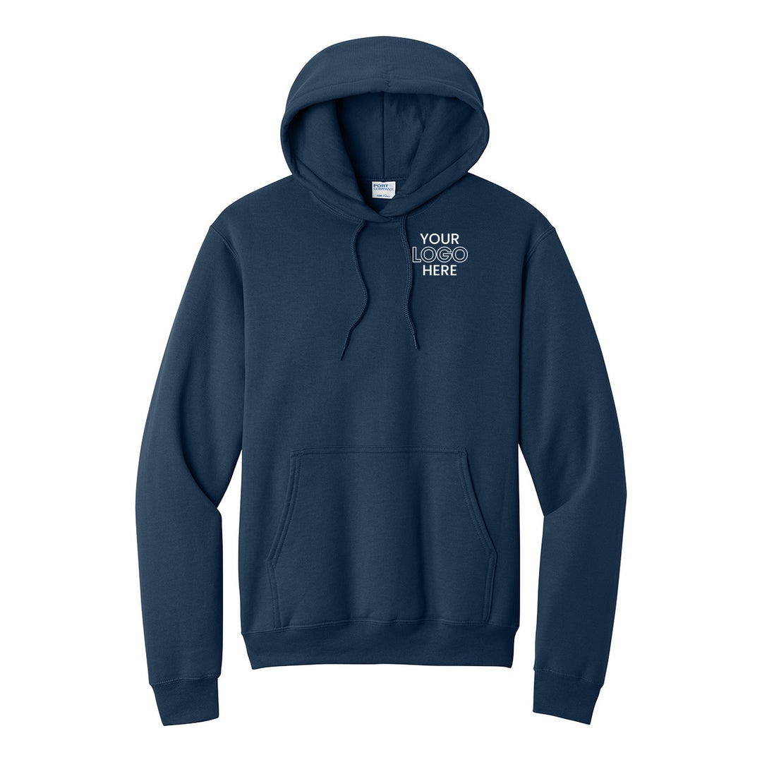 Navy Port &amp; Company PC78H hoodie with a sample logo on the left chest
