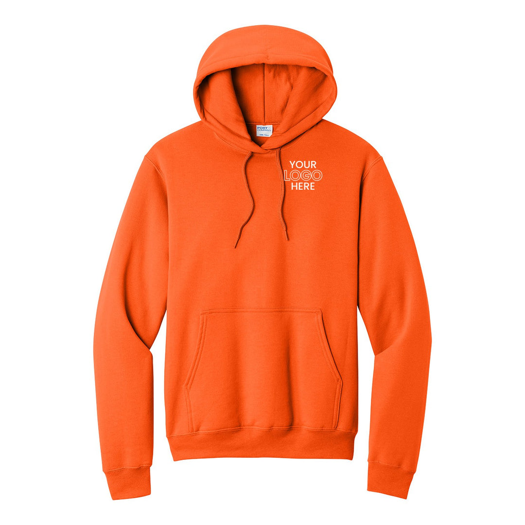 Safety Orange Port &amp; Company PC78H hoodie with a sample logo on the left chest