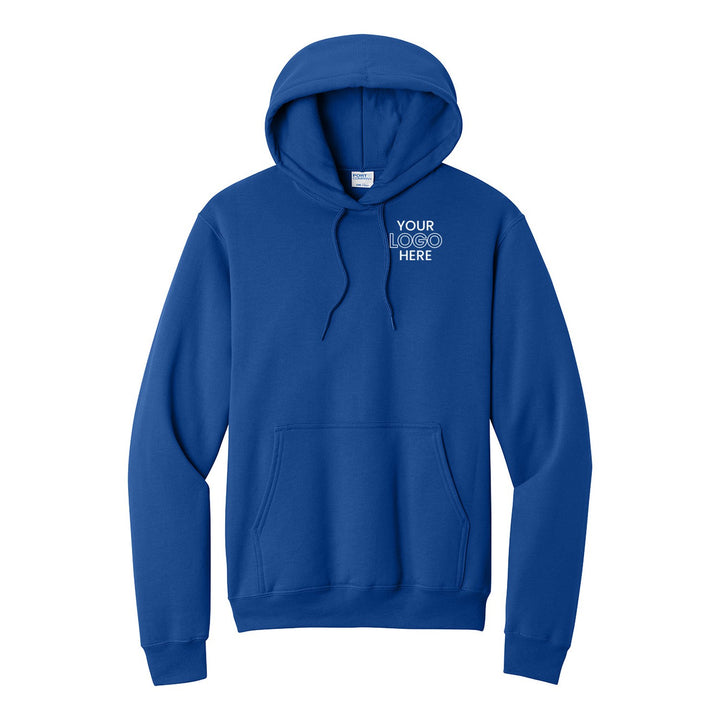 True Royal Port &amp; Company PC78H hoodie with a sample logo on the left chest
