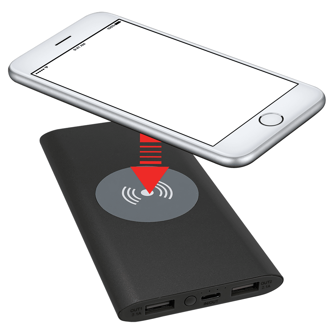Phone being placed on the power bank to charge wirelessly
