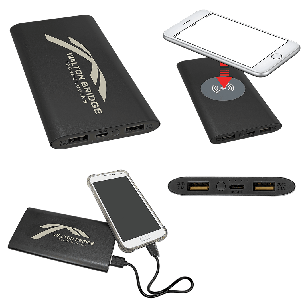8000 mAh power bank and wireless charger in Black
