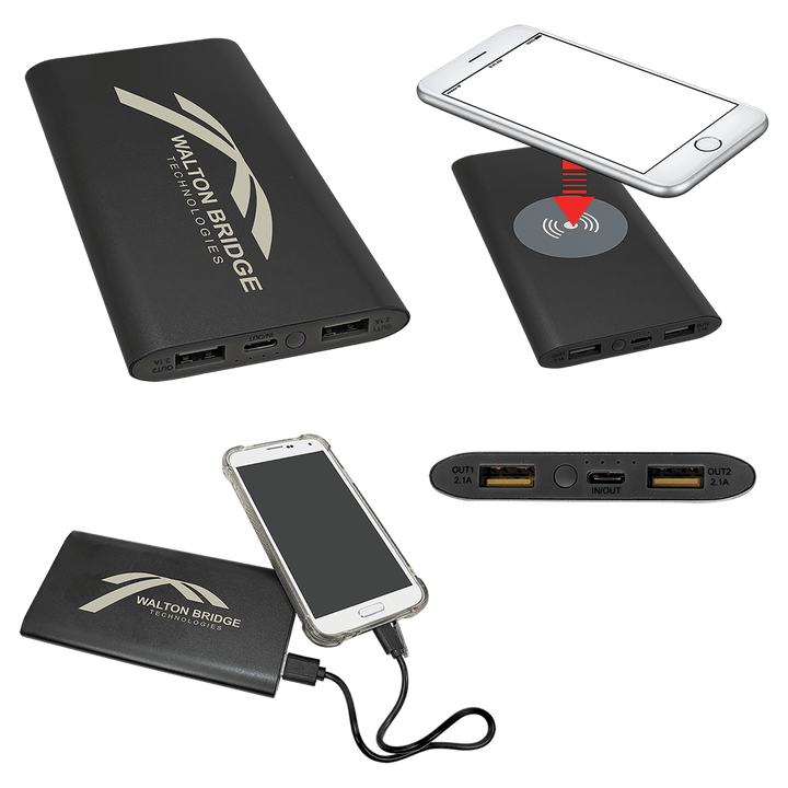 8000 mAh power bank and wireless charger in Black