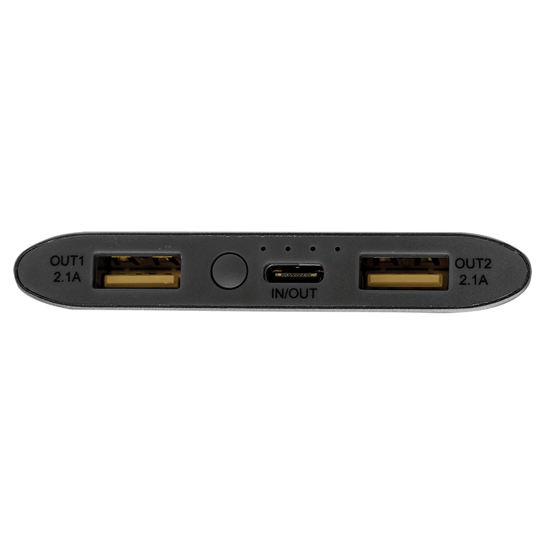 Power bank ports: two 2.1A USB outputs and a USB-C in/out port