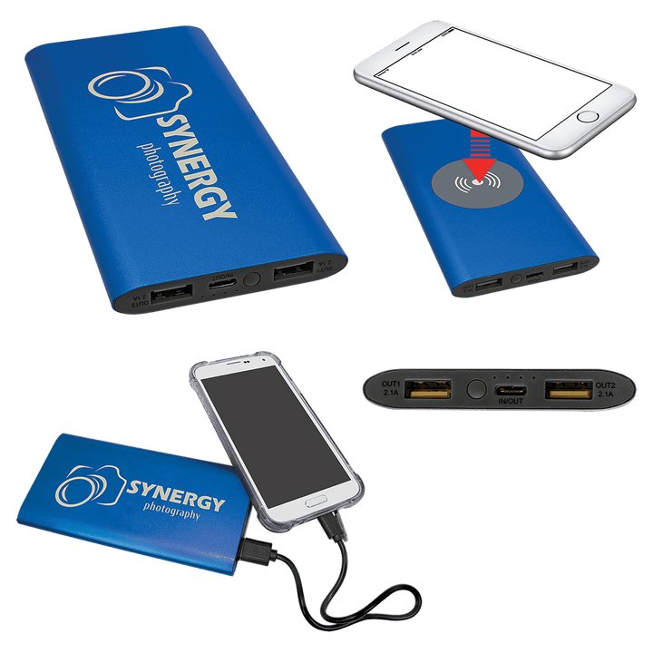 8000 mAh power bank and wireless charger in Blue