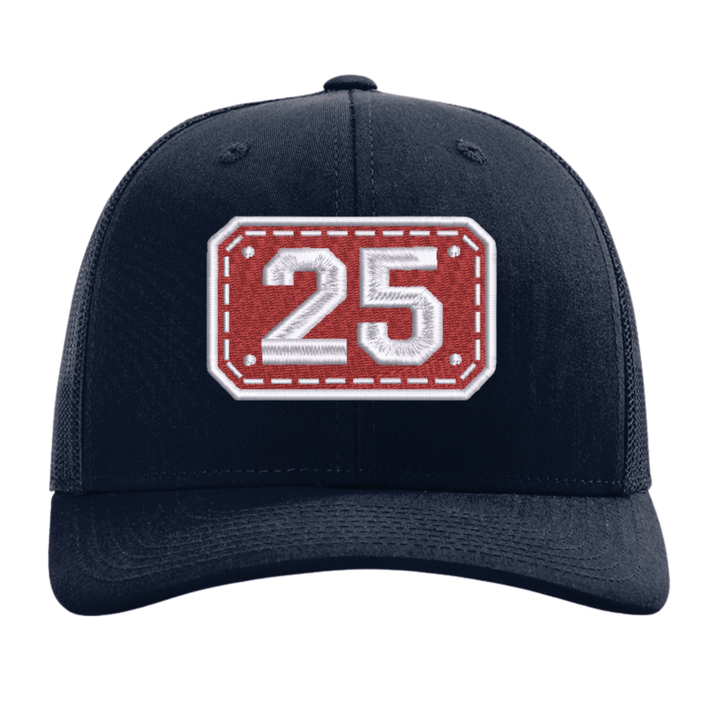 Navy Richardson 112 trucker cap with the embroidered Passport helmet shield design on the front