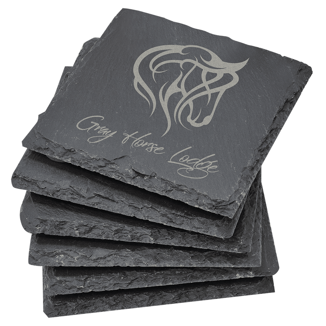 Engraved Slate Coasters with Logo in Square