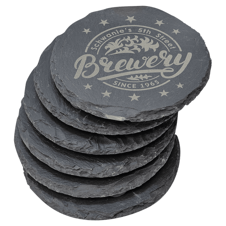 Engraved Slate Coasters with Logo in Round