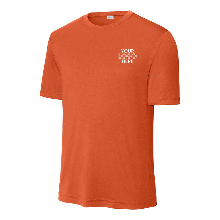 Deep Orange Sport-Tek ST350 performance tee with a sample logo on the left chest