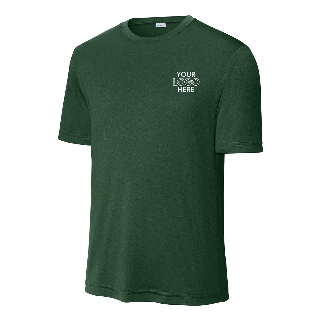 Forest Green Sport-Tek ST350 performance tee with a sample logo on the left chest