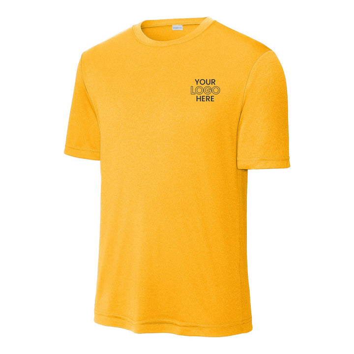 Gold Sport-Tek ST350 performance tee with a sample logo on the left chest