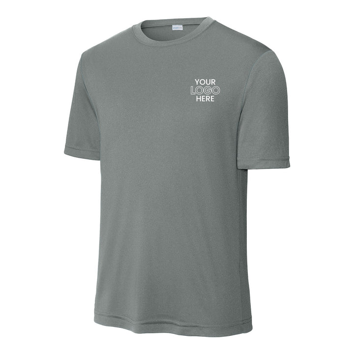 Grey Concrete Sport-Tek ST350 performance tee with a sample logo on the left chest