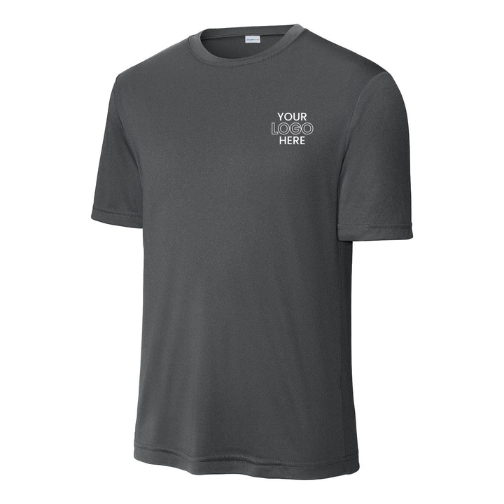 Iron Grey Sport-Tek ST350 performance tee with a sample logo on the left chest