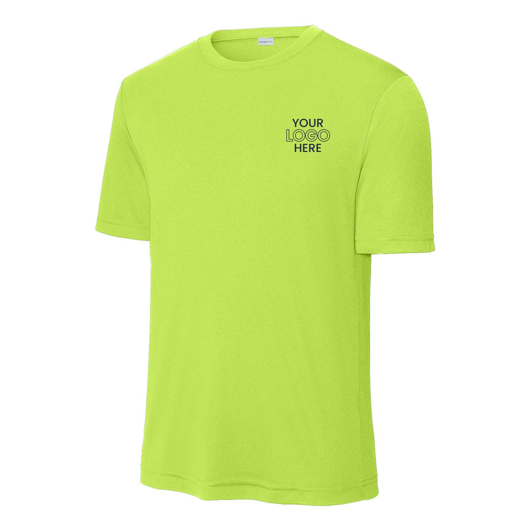 Lime Shock Sport-Tek ST350 performance tee with a sample logo on the left chest