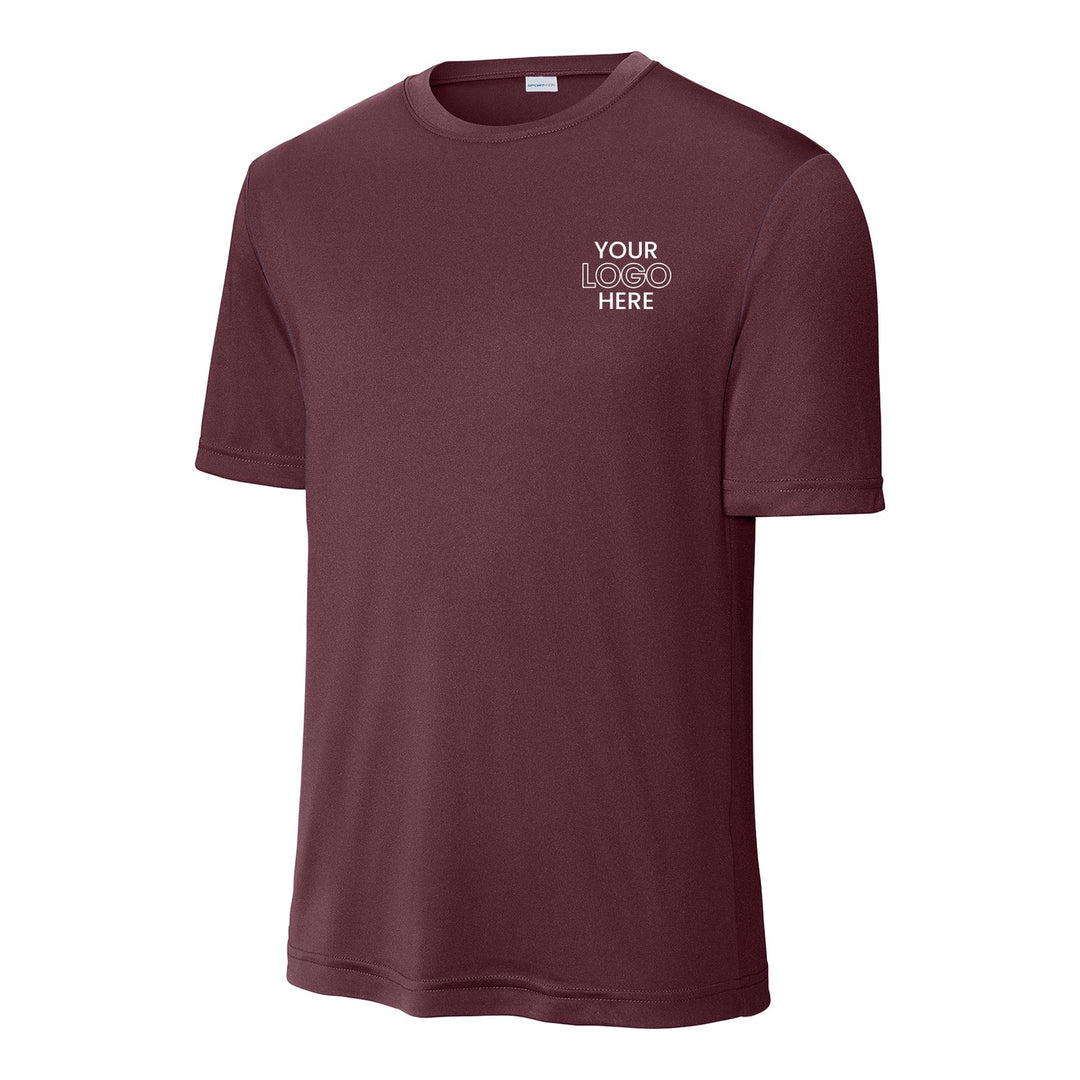 Maroon Sport-Tek ST350 performance tee with a sample logo on the left chest