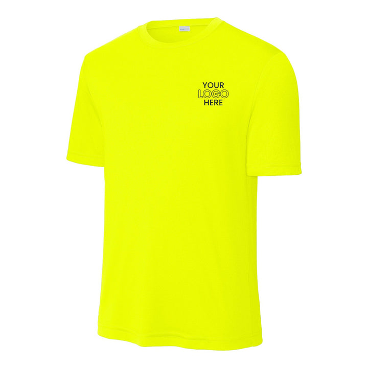 Neon Yellow Sport-Tek ST350 performance tee with a sample logo on the left chest