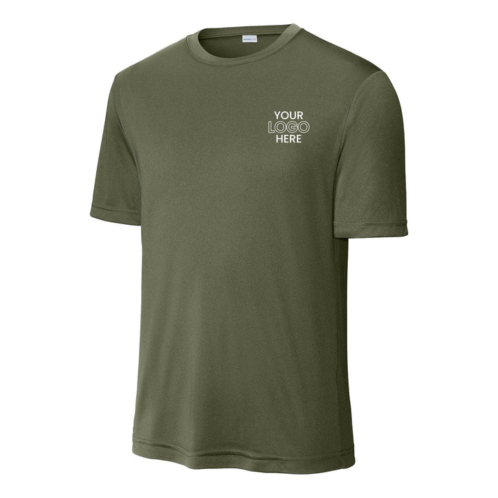 Olive Drab Green Sport-Tek ST350 performance tee with a sample logo on the left chest
