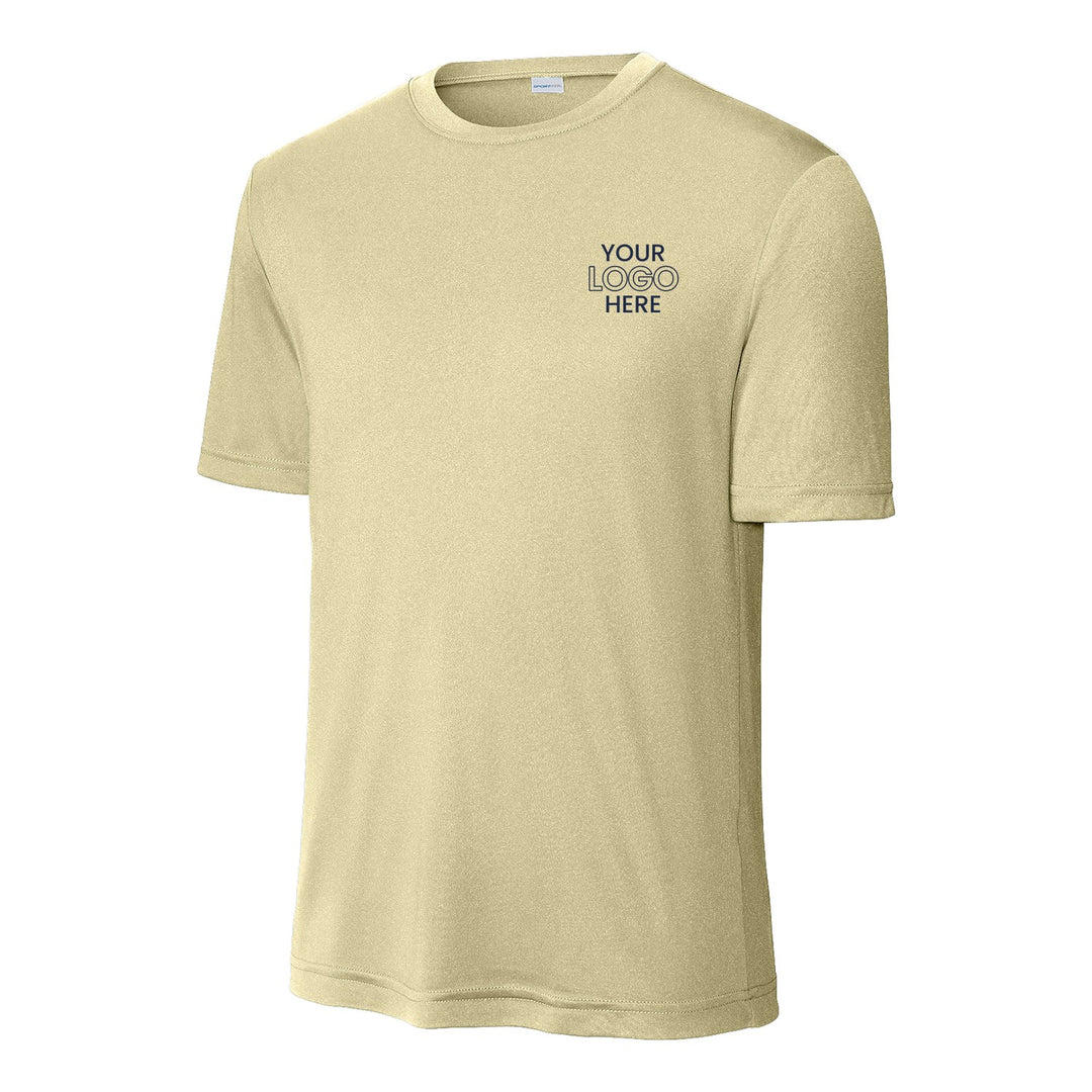 Vegas Gold Sport-Tek ST350 performance tee with a sample logo on the left chest