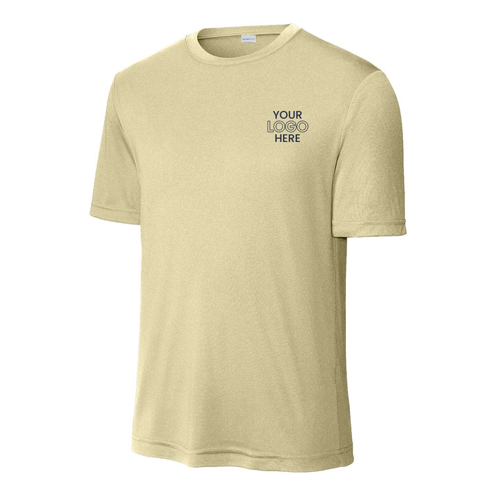 Vegas Gold Sport-Tek ST350 performance tee with a sample logo on the left chest