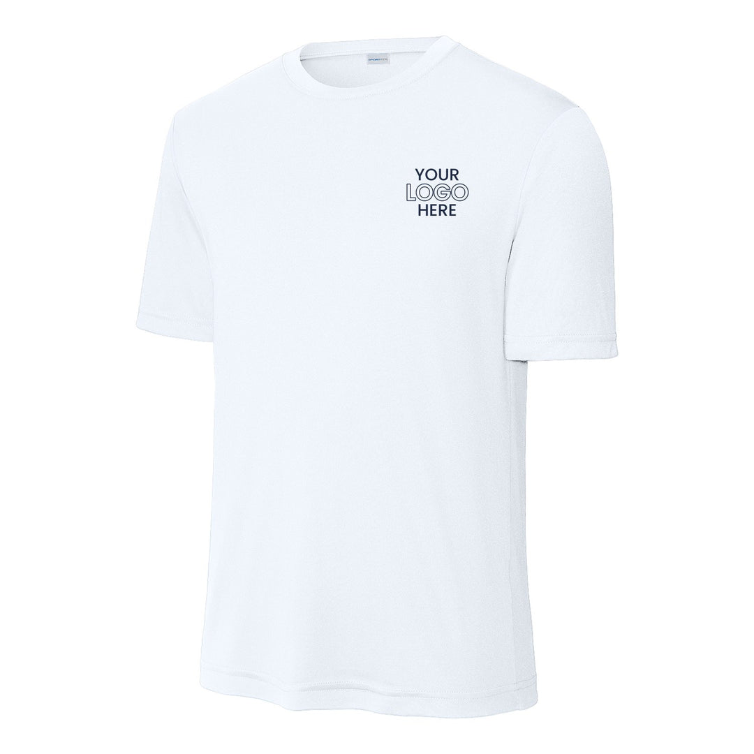 White Sport-Tek ST350 performance tee with a sample logo on the left chest