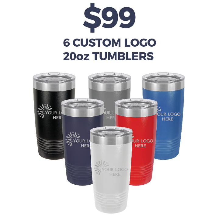 6-Pack Custom Logo Laser Engraved Tumblers | 20 oz