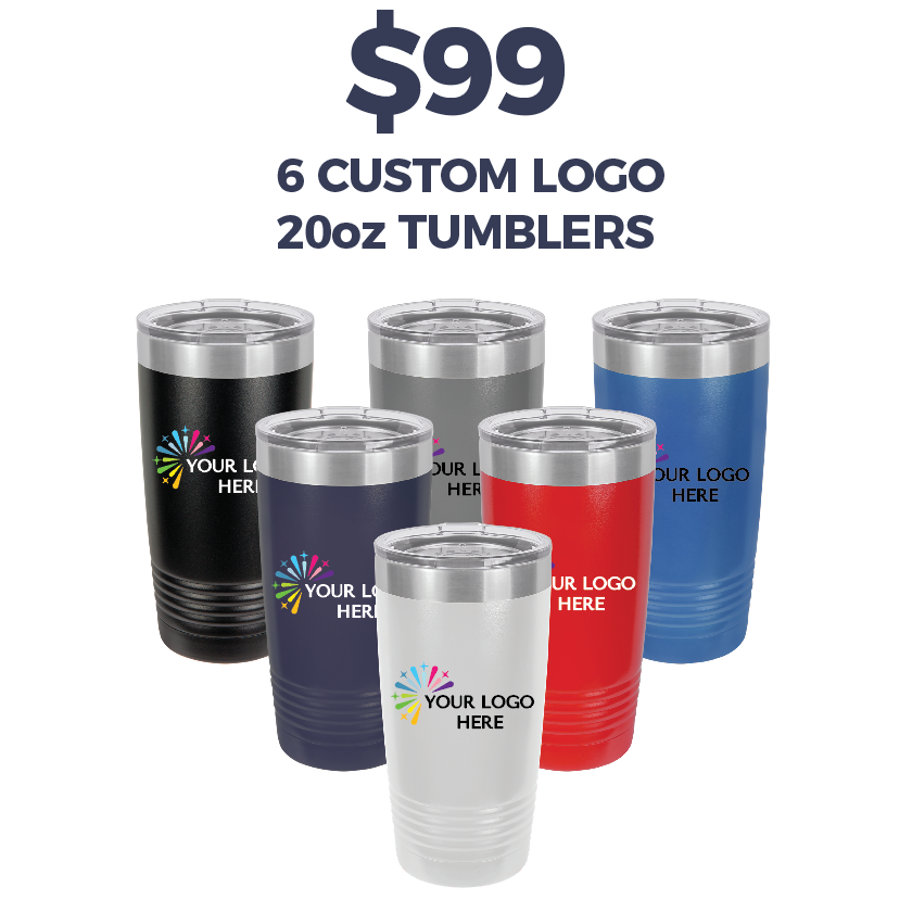 6-Pack Custom Logo Laser Engraved Tumblers | 20 oz