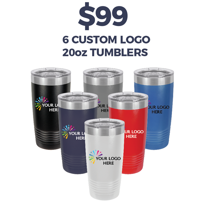 6-Pack Custom Logo Laser Engraved Tumblers | 20 oz