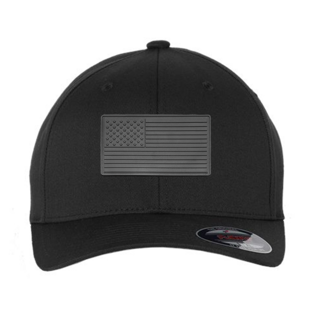 Blacked Out American Flag PVC Patch Hat – Flexfit Fitted Cap