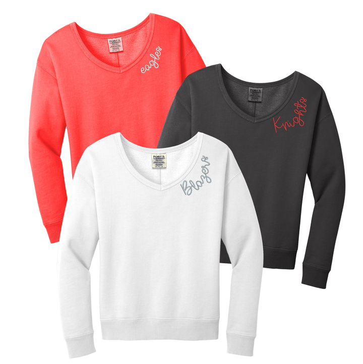 Custom School Spirit Beach Wash V-Neck Sweatshirt | Women&