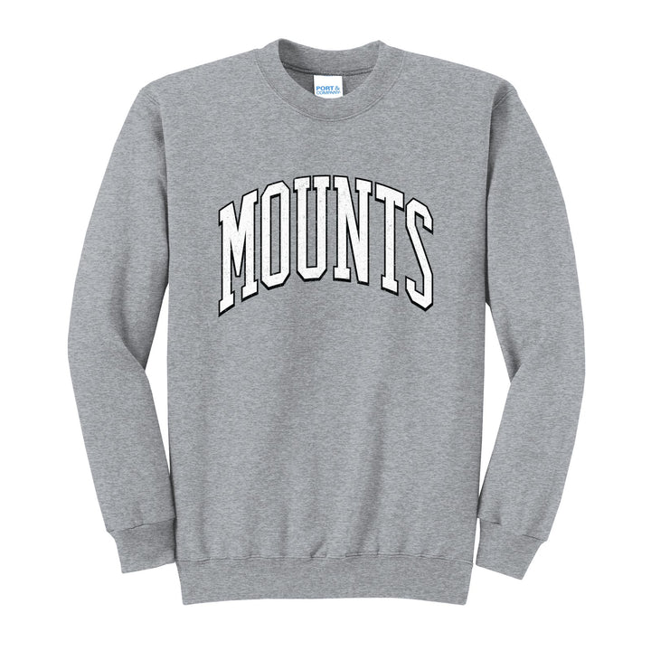 Antietam Mountaineers Varsity Arch crewneck sweatshirt in Athletic Heather: arched, distressed varsity MOUNTS lettering