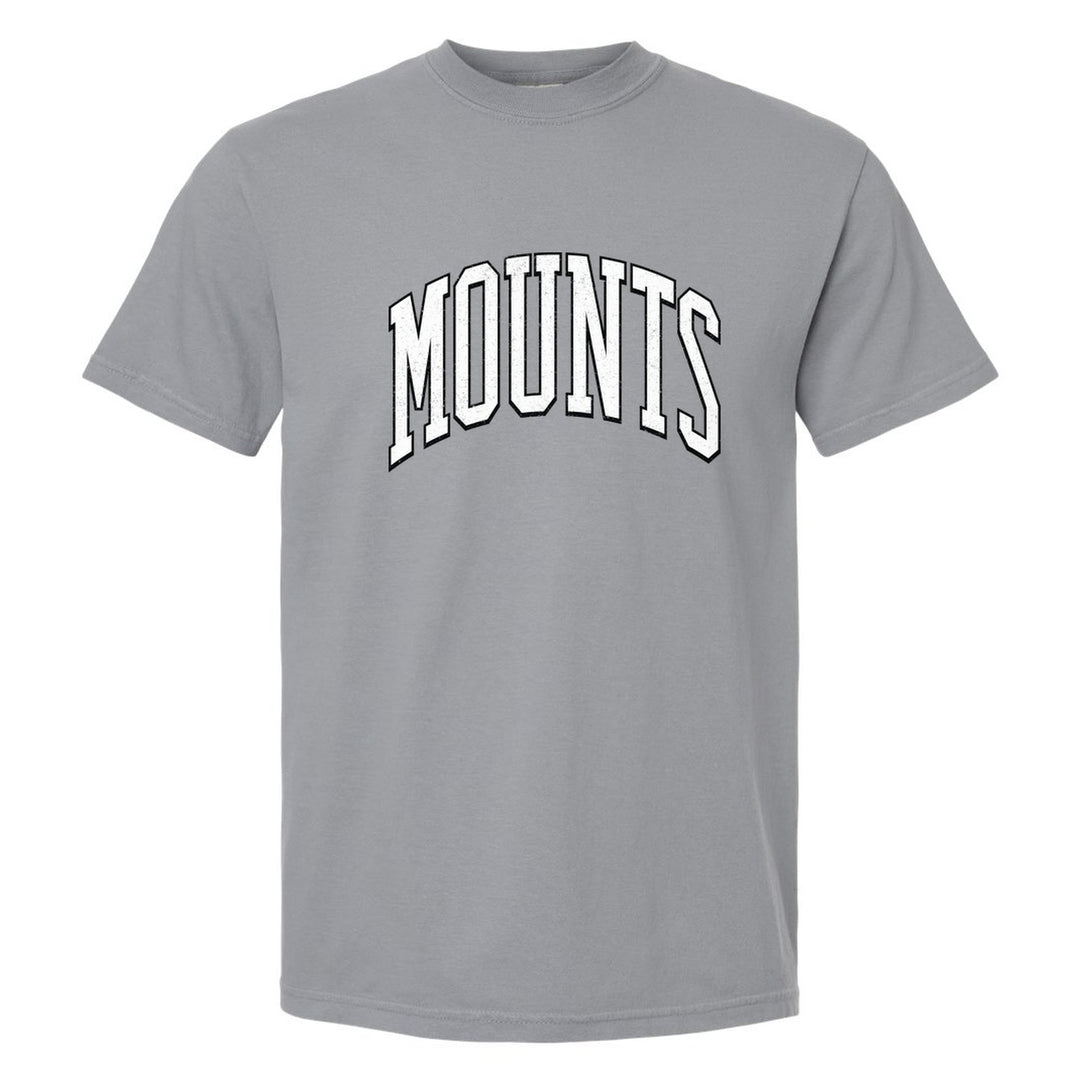 Antietam Mountaineers Varsity Arch comfort colors t-shirt in Granite: arched, distressed varsity MOUNTS lettering