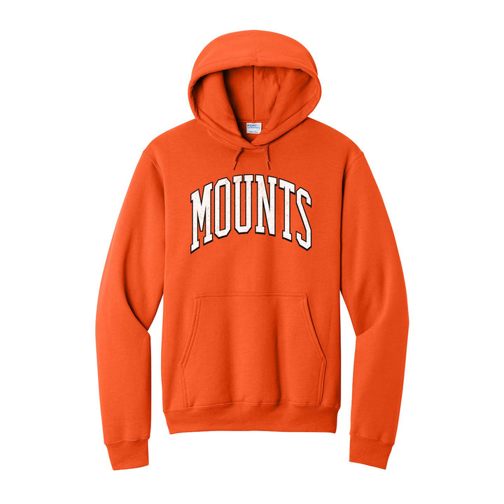 Antietam Mountaineers Varsity Arch hoodie in Orange: arched, distressed varsity MOUNTS lettering