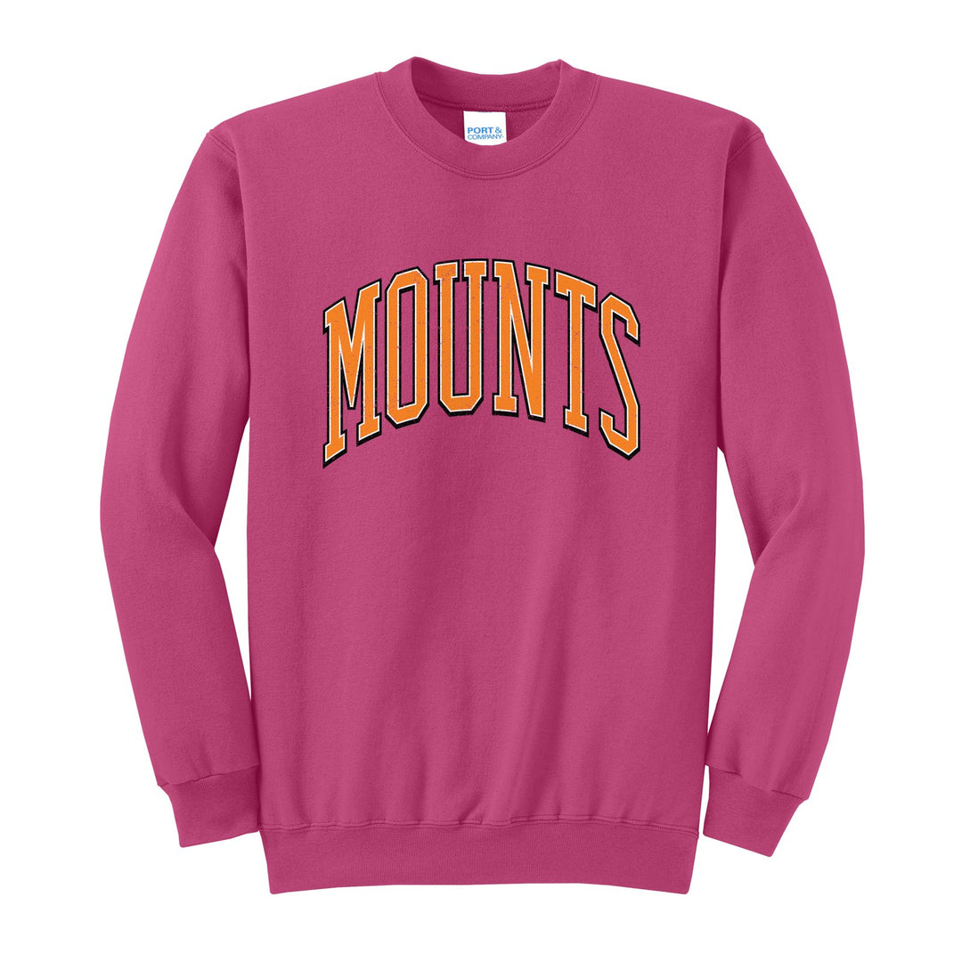 Antietam Mountaineers Varsity Arch crewneck sweatshirt in Sangria: arched, distressed varsity MOUNTS lettering