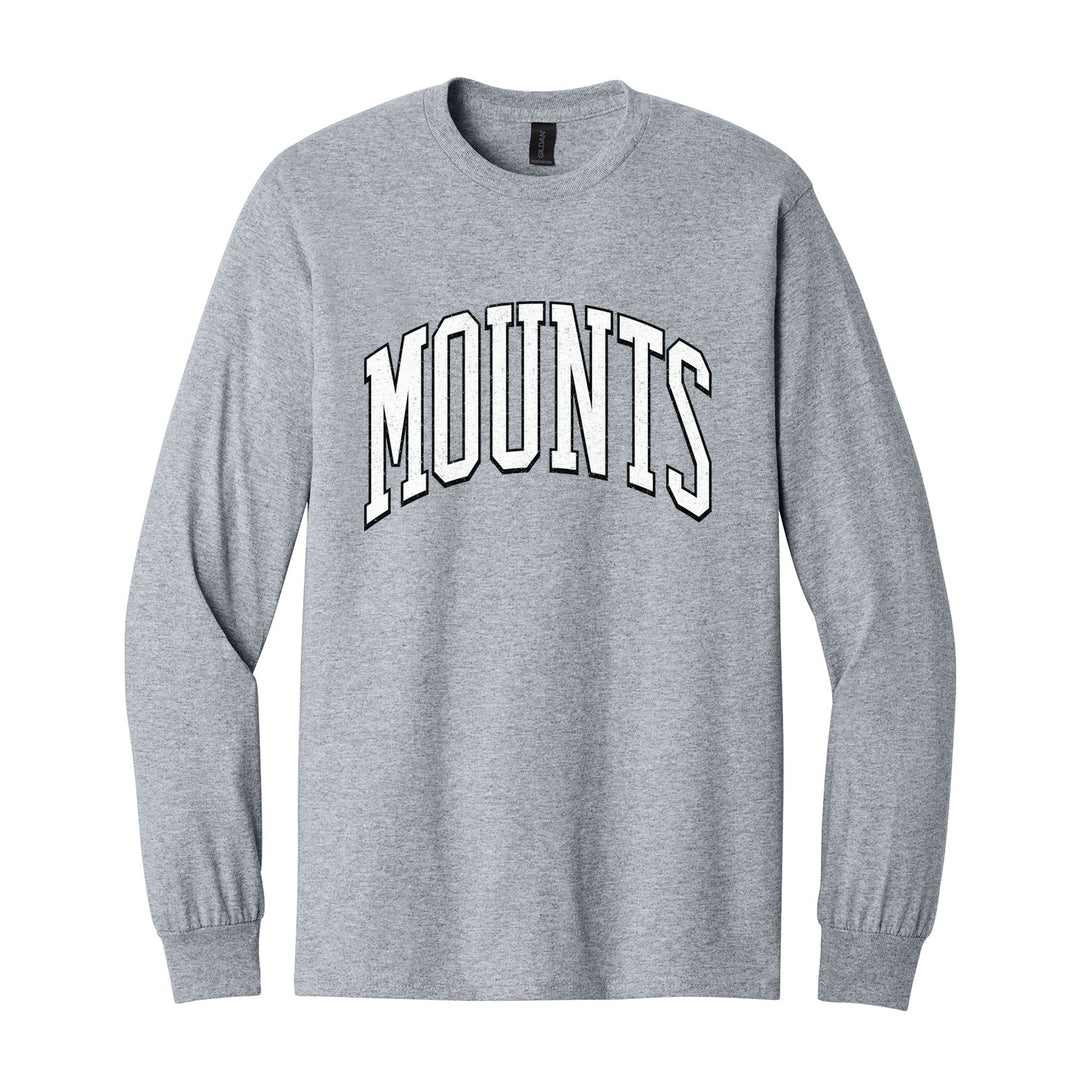 Antietam Mountaineers Varsity Arch long sleeve t-shirt in Sport Grey: arched, distressed varsity MOUNTS lettering