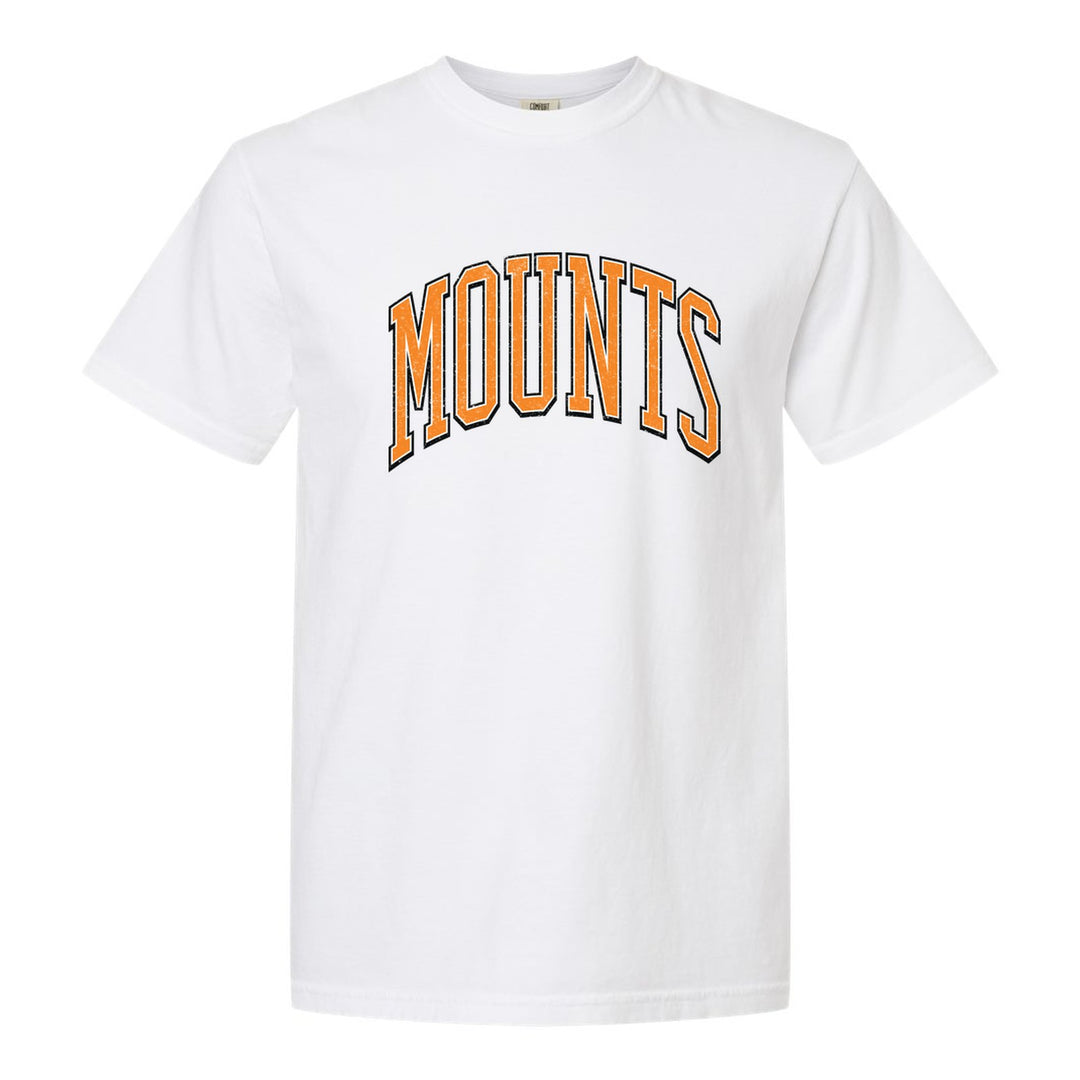 Antietam Mountaineers Varsity Arch comfort colors t-shirt in White: arched, distressed varsity MOUNTS lettering