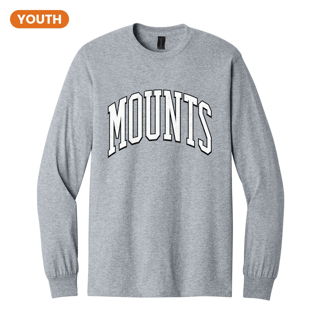 Antietam Mountaineers Varsity Arch youth long sleeve t-shirt in Sport Grey: arched, distressed varsity MOUNTS lettering