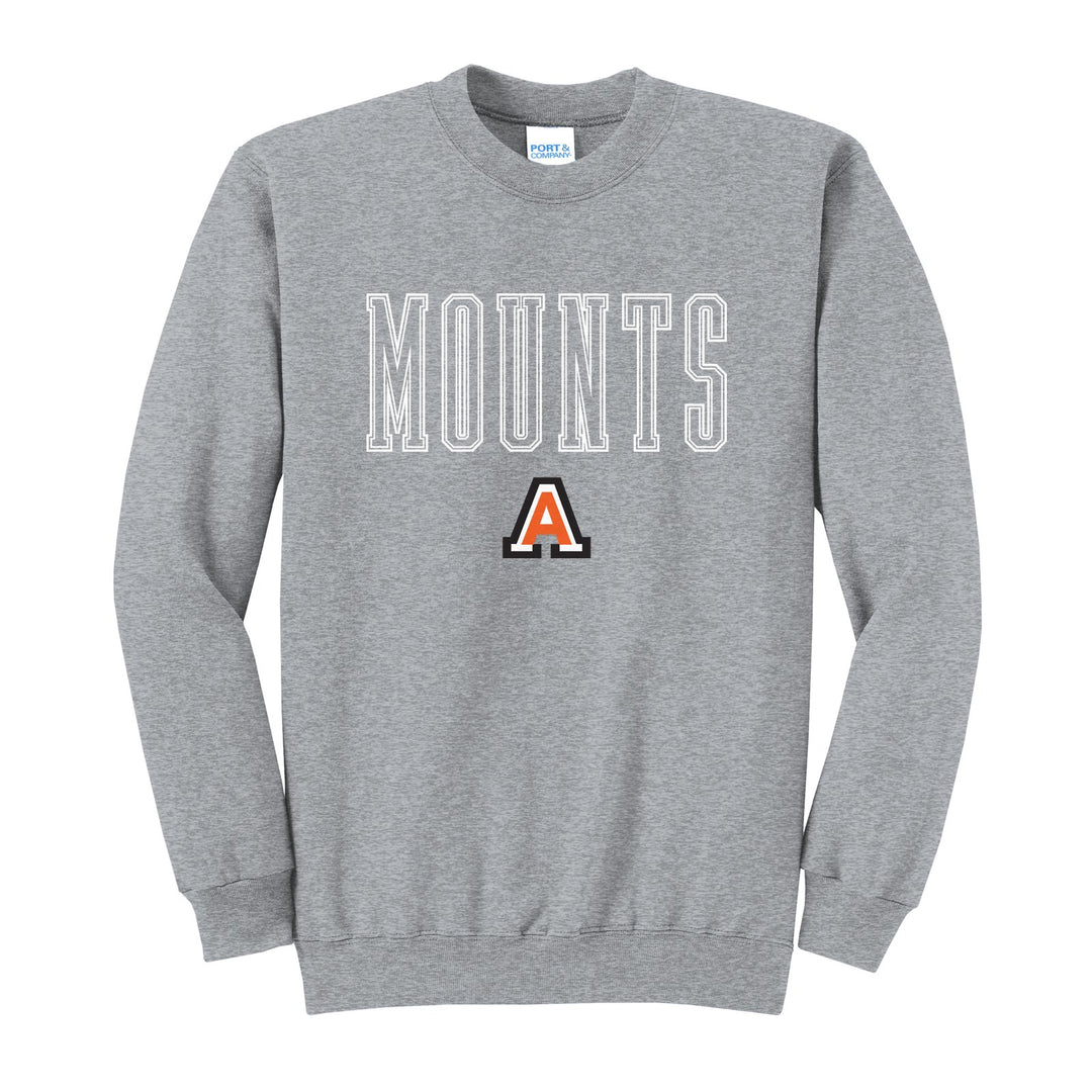 Antietam Mountaineers Outline Mounts crewneck sweatshirt in Athletic Heather: outlined MOUNTS lettering over the Antietam A