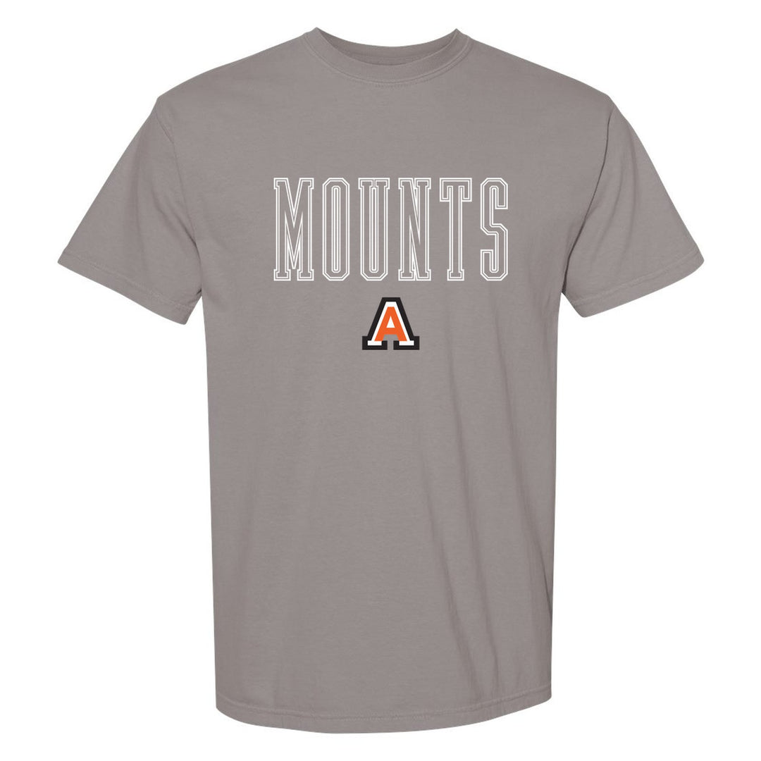 Antietam Mountaineers Outline Mounts comfort colors t-shirt in Grey: outlined MOUNTS lettering over the Antietam A